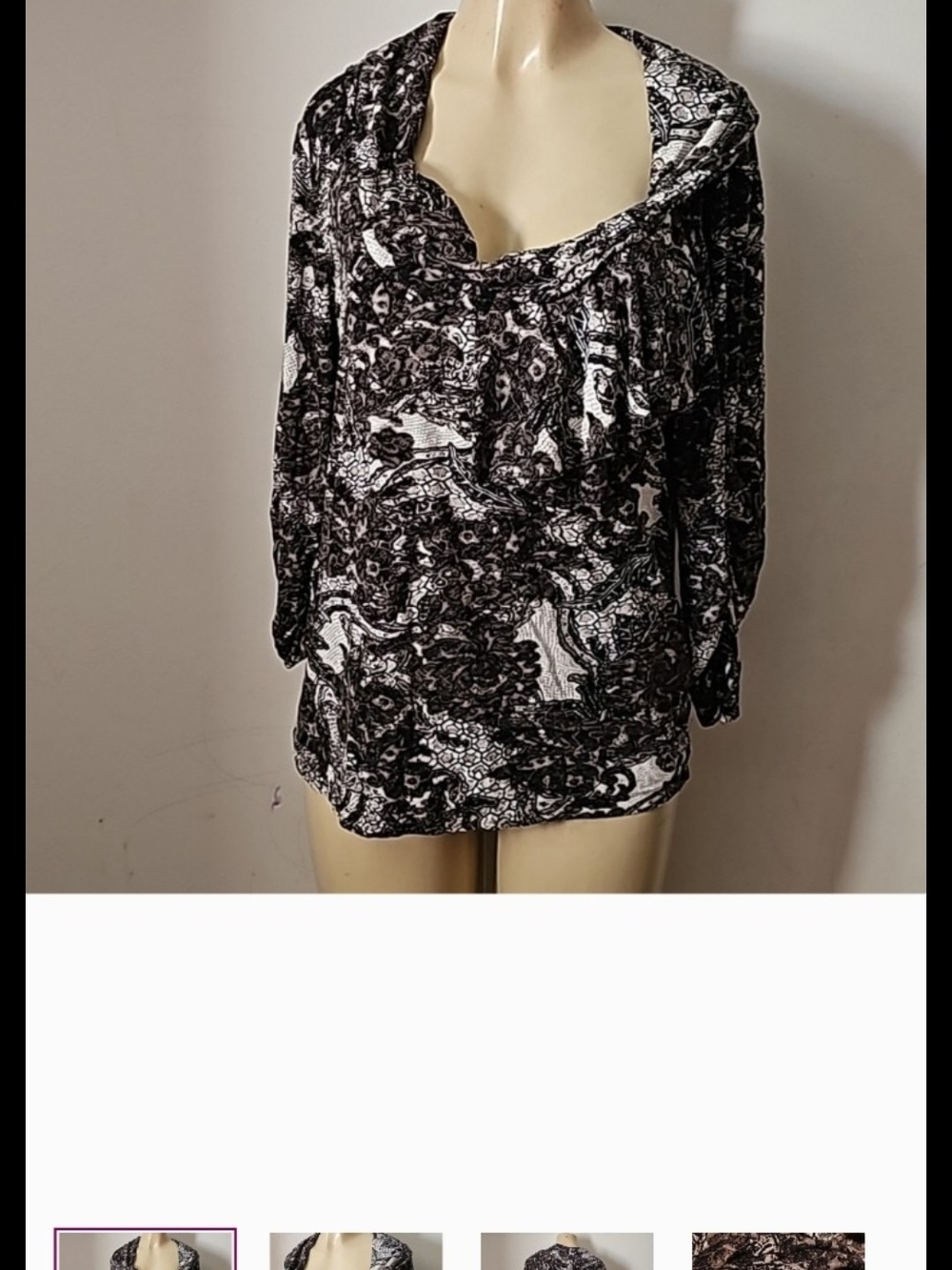 New York & Company Black and White Patterned Cowl Neck Tunic